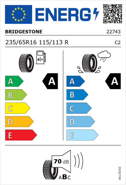 Tyre Label for Bridgestone Duravis R660 235/65R16 115/113R